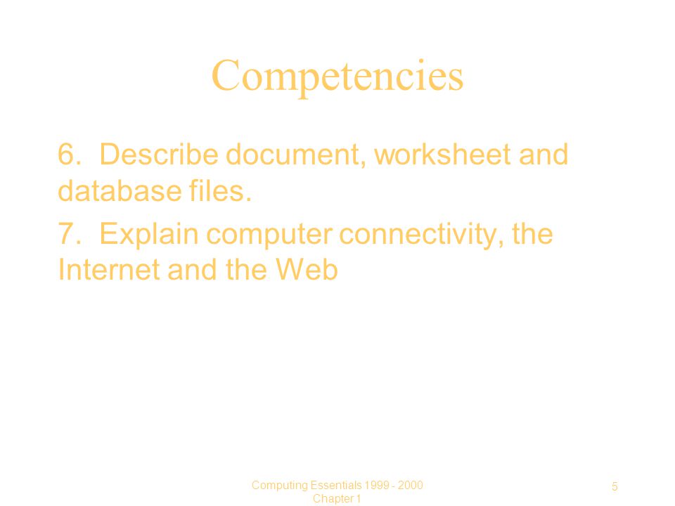 5 Computing Essentials Chapter 1 Competencies 6.