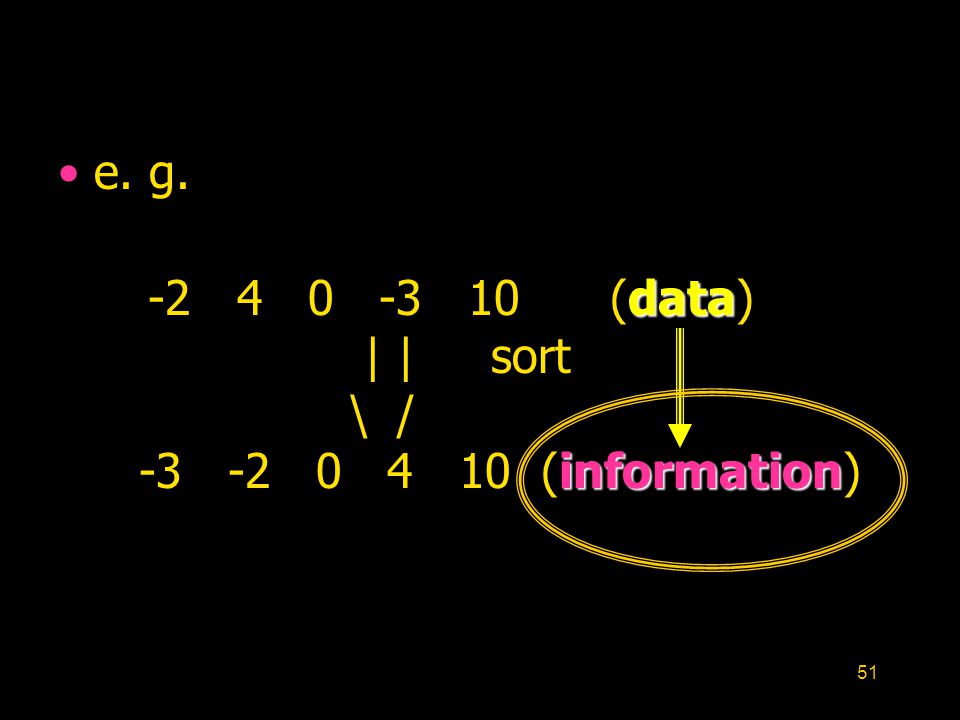 51 e. g. data information (data) | | sort \ / (information)