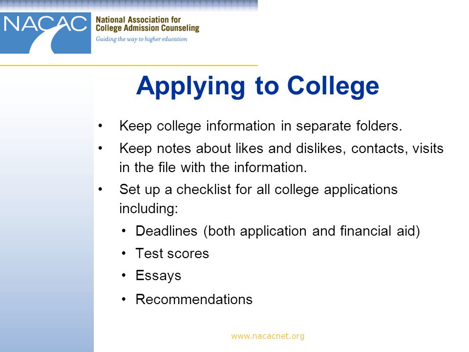 Keep college information in separate folders.