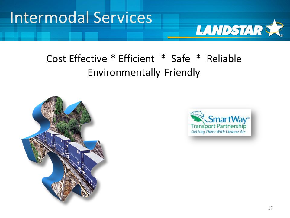 17 Intermodal Services Cost Effective * Efficient * Safe * Reliable Environmentally Friendly