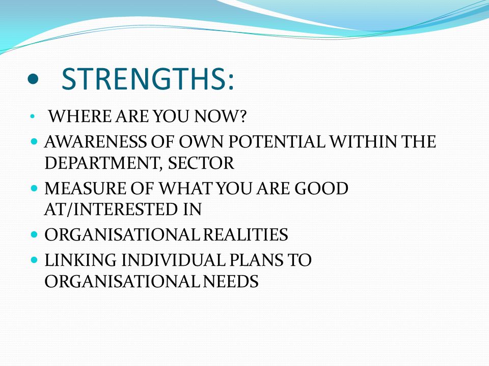 STRENGTHS: WHERE ARE YOU NOW.