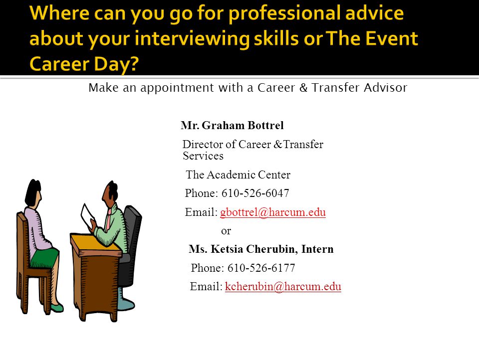 Make an appointment with a Career & Transfer Advisor Mr.