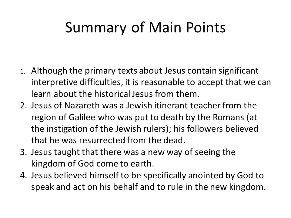 Summary of Main Points 1.