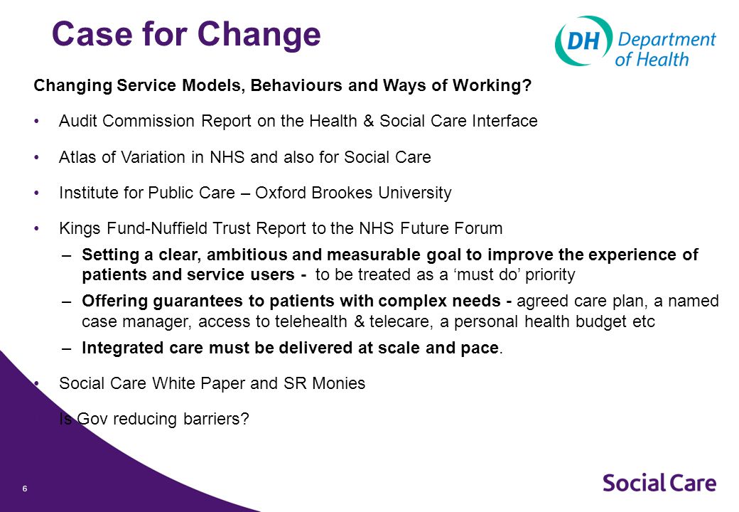6 Case for Change Changing Service Models, Behaviours and Ways of Working.