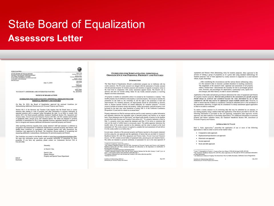 State Board of Equalization Assessors Letter