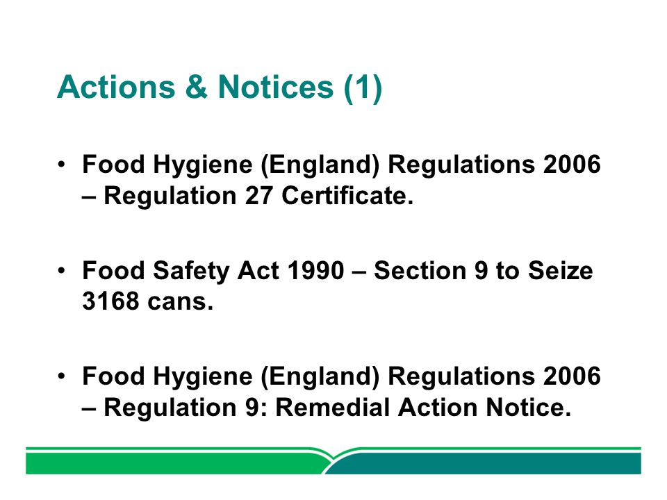 actions notices 1 food hygiene england regulations 2006 regulation 27