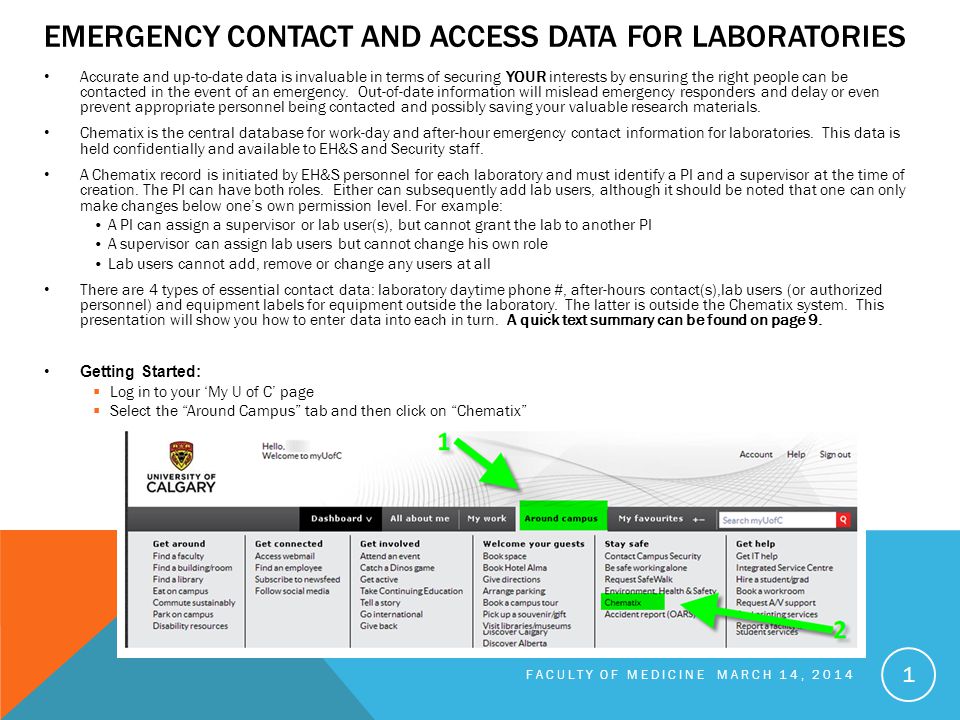 emergency contact and access data for laboratories accurate and up
