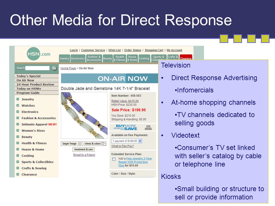 19-9 Other Media for Direct Response Television Direct Response Advertising Infomercials At-home shopping channels TV channels dedicated to selling goods Videotext Consumer’s TV set linked with seller’s catalog by cable or telephone line Kiosks Small building or structure to sell or provide information