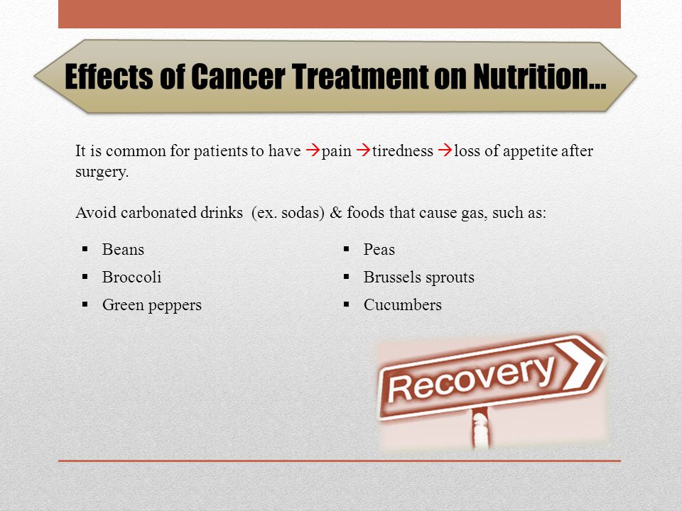 Effects of Cancer Treatment on Nutrition… Nutrition therapy can relieve or decrease the side effects of surgery.