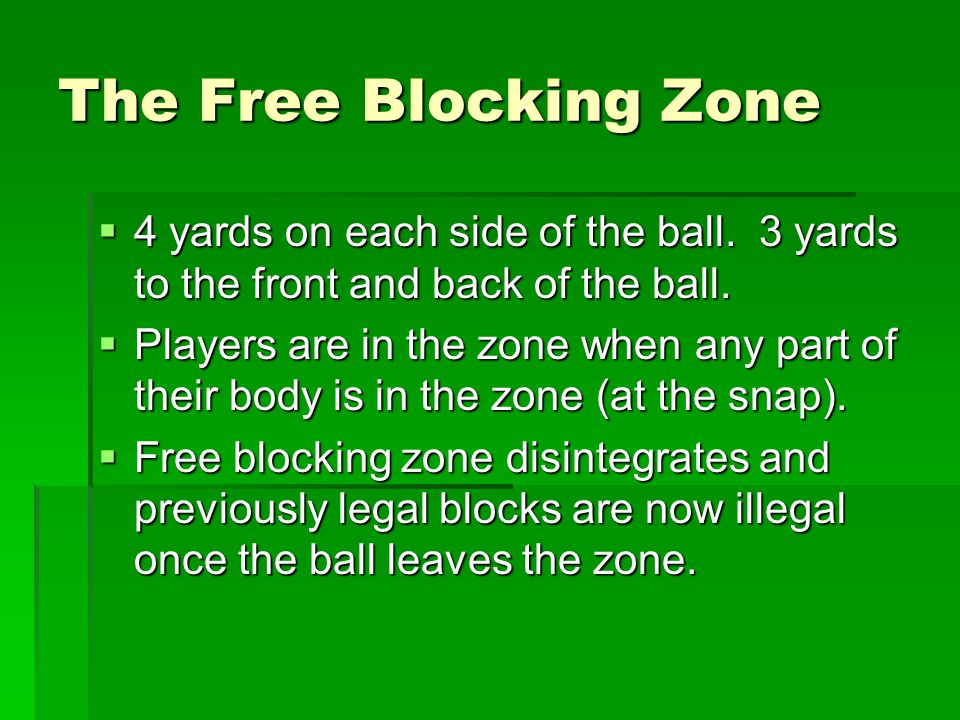 The Free Blocking Zone  4 yards on each side of the ball.