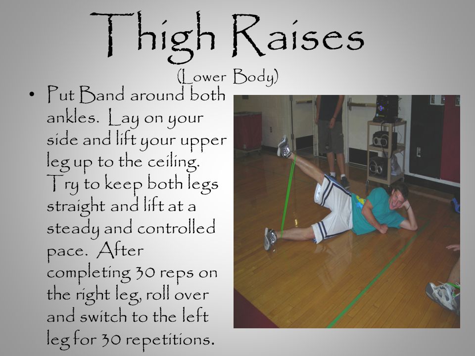 Thigh Raises (Lower Body) Put Band around both ankles.
