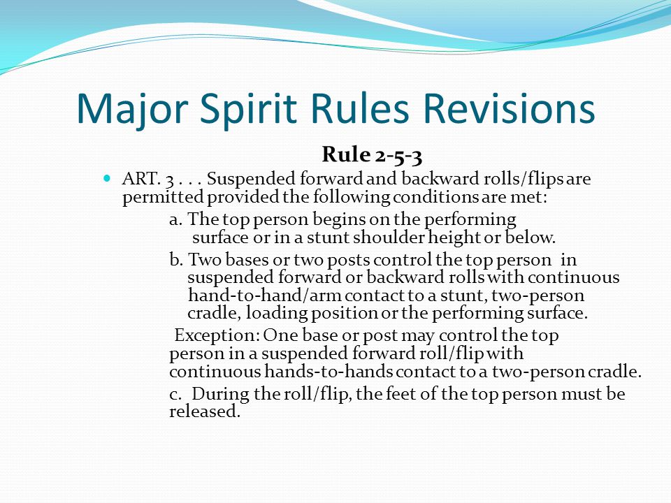 Major Spirit Rules Revisions Rule ART