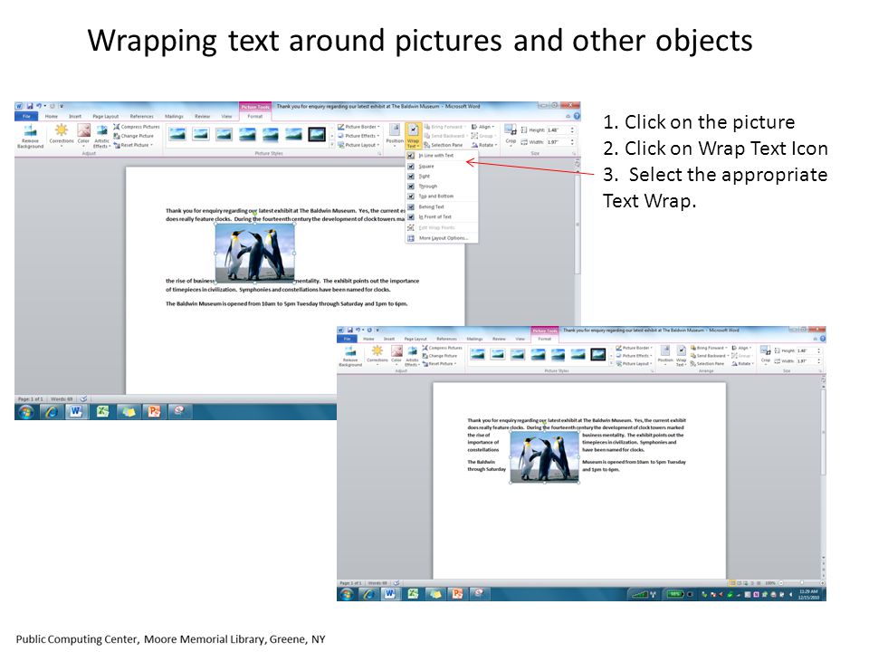 Wrapping text around pictures and other objects 1.