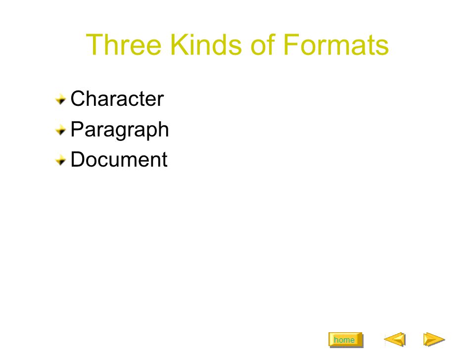 home Three Kinds of Formats Character Paragraph Document