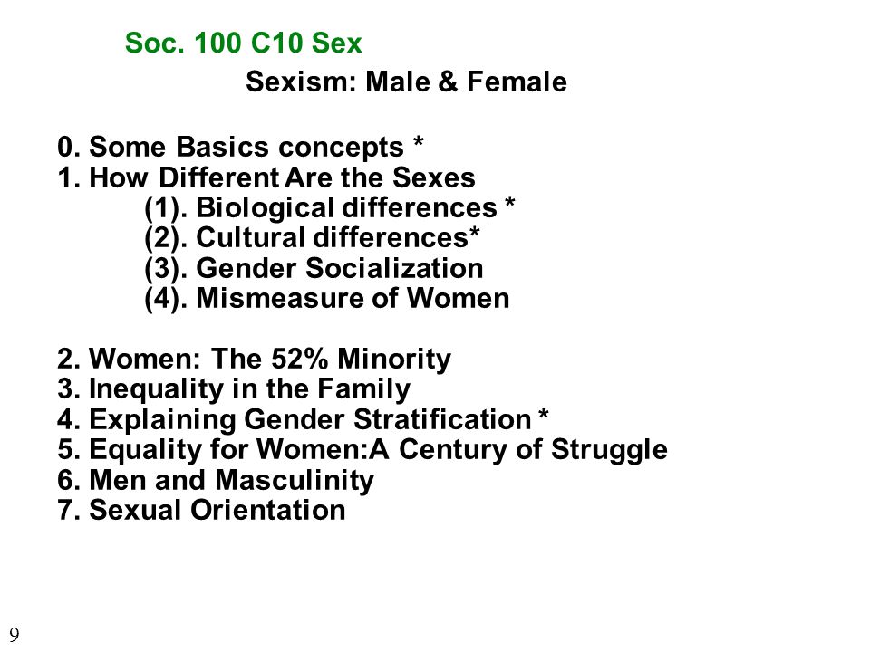 Sexism: Male & Female Soc. 100 C10 Sex 0. Some Basics concepts * 1.