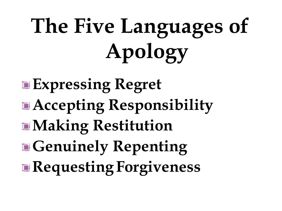 Expressing Regret Accepting Responsibility Making Restitution Genuinely Repenting Requesting Forgiveness The Five Languages of Apology