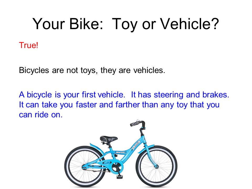 Your Bike: Toy or Vehicle. True. Bicycles are not toys, they are vehicles.