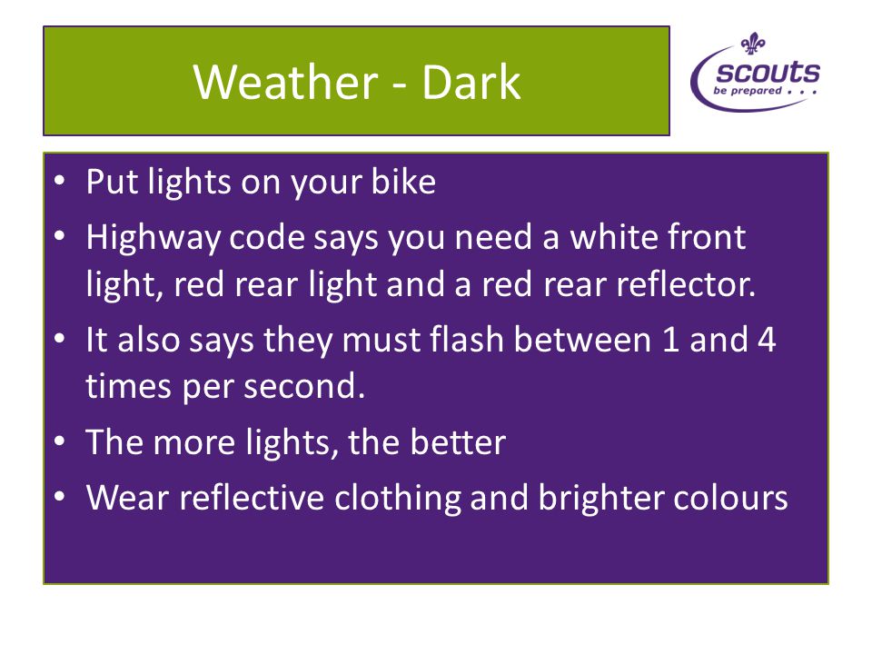 Cycling Badge Part 2 Highway Code Stopping Distances Road Signs Dark/Wet weather safety Helmets