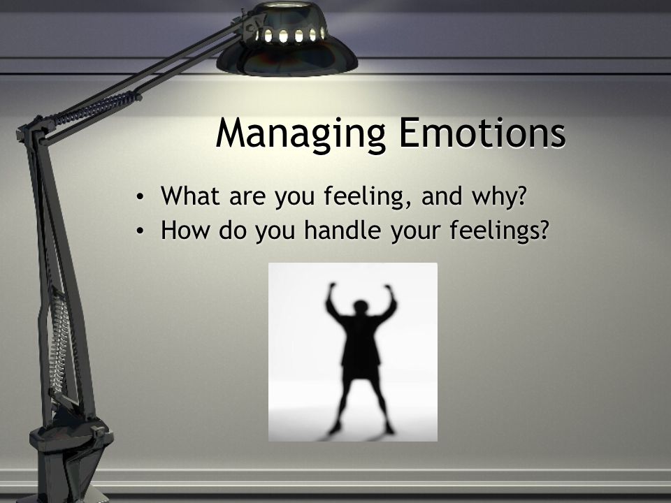 Managing Emotions What are you feeling, and why. How do you handle your feelings.