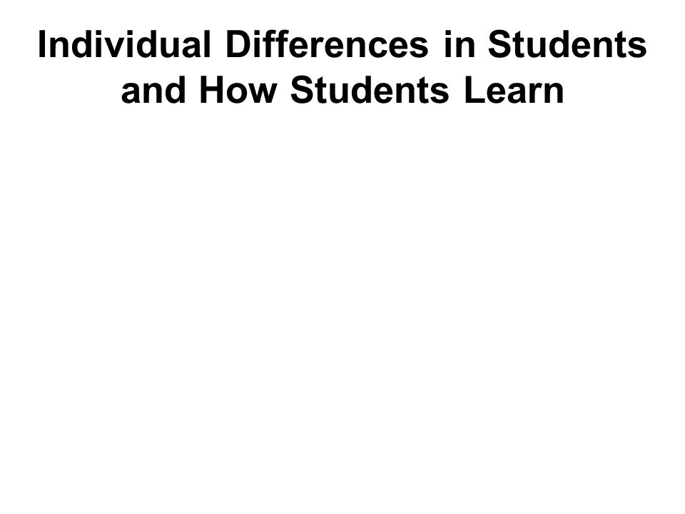Individual Differences in Students and How Students Learn