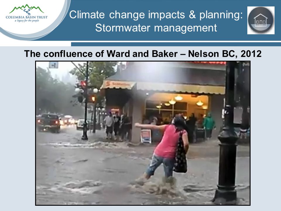 Climate change impacts & planning: Stormwater management The confluence of Ward and Baker – Nelson BC, 2012