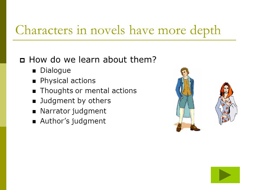 Characters in novels have more depth  How do we learn about them.
