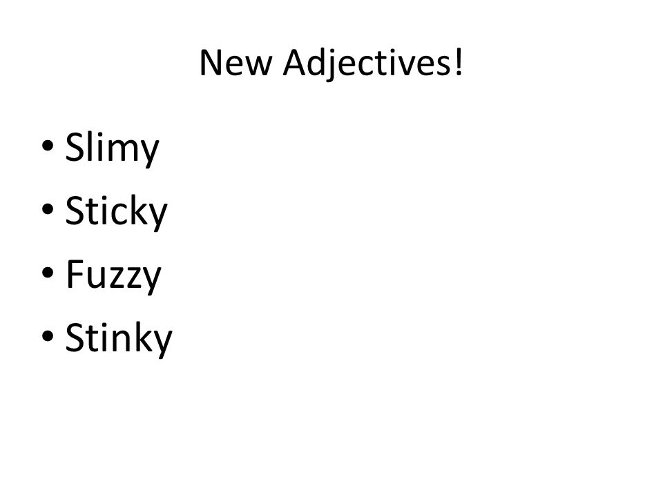 New Adjectives! Slimy Sticky Fuzzy Stinky