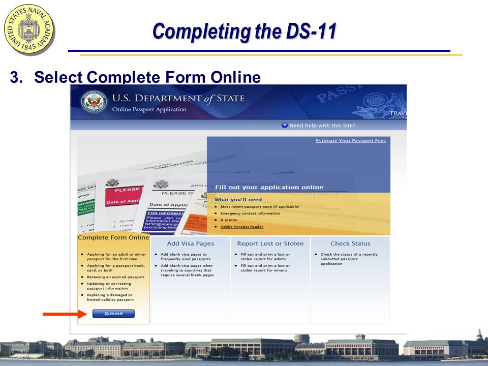 Completing the DS-11 3.Select Complete Form Online