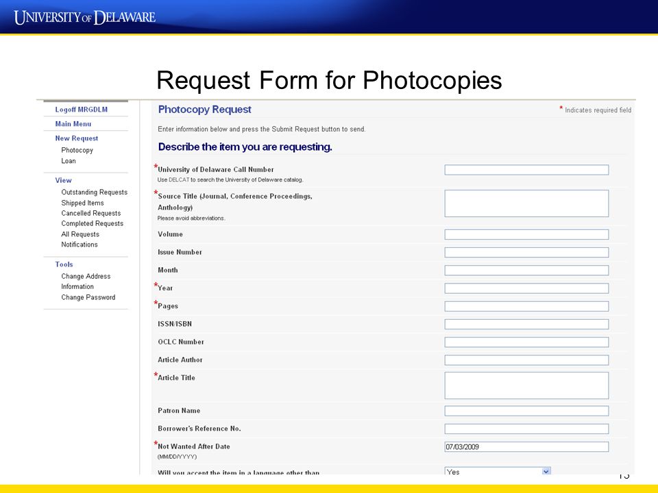 Request Form for Photocopies 13
