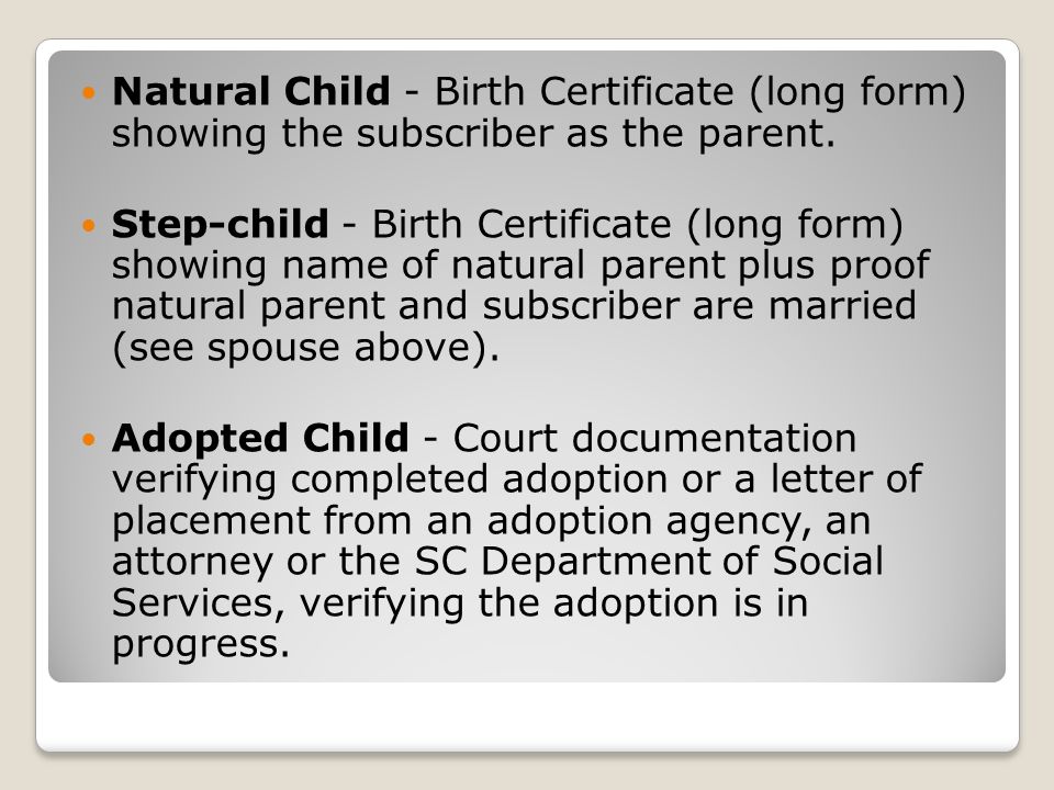 Natural Child - Birth Certificate (long form) showing the subscriber as the parent.