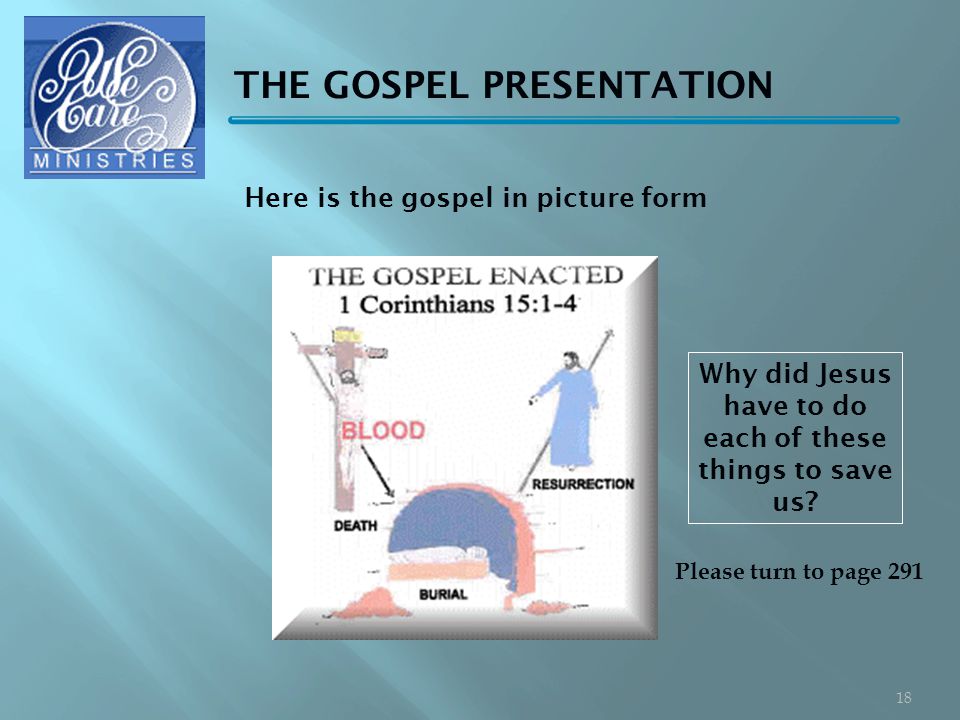 THE GOSPEL PRESENTATION Please turn to page Why did Jesus have to do each of these things to save us.