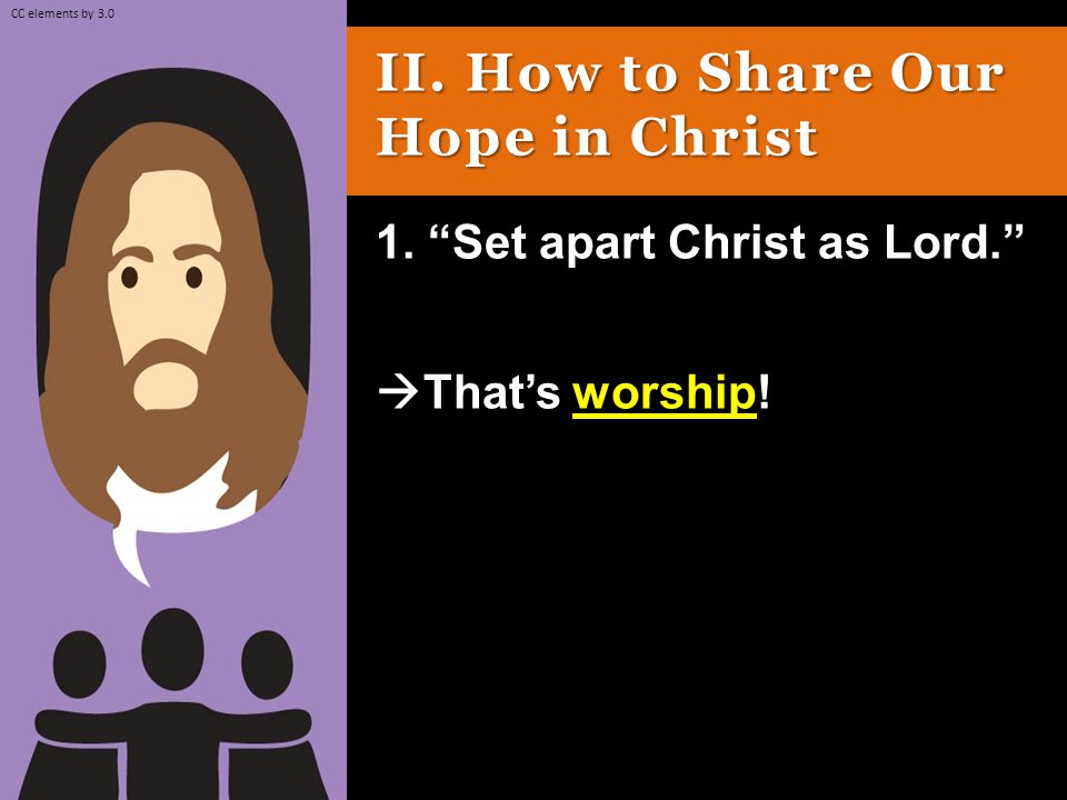 II. How to Share Our Hope in Christ 1. Set apart Christ as Lord.  That’s worship.