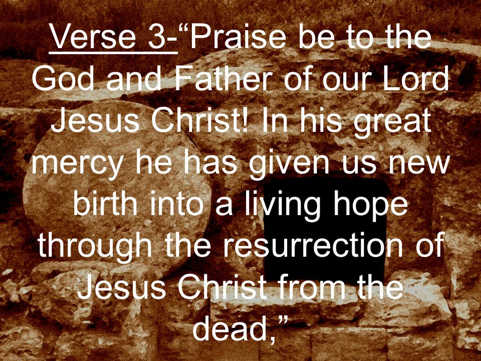 Verse 3- Praise be to the God and Father of our Lord Jesus Christ.