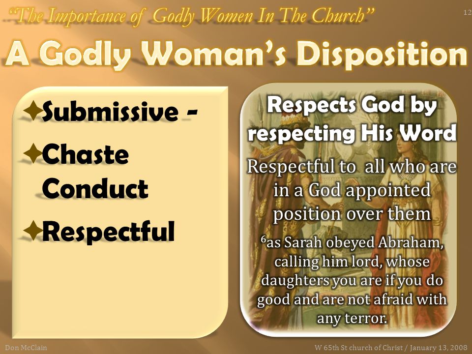  Submissive -  Chaste Conduct  Respectful Don McClain 12 W 65th St church of Christ / January 13, 2008