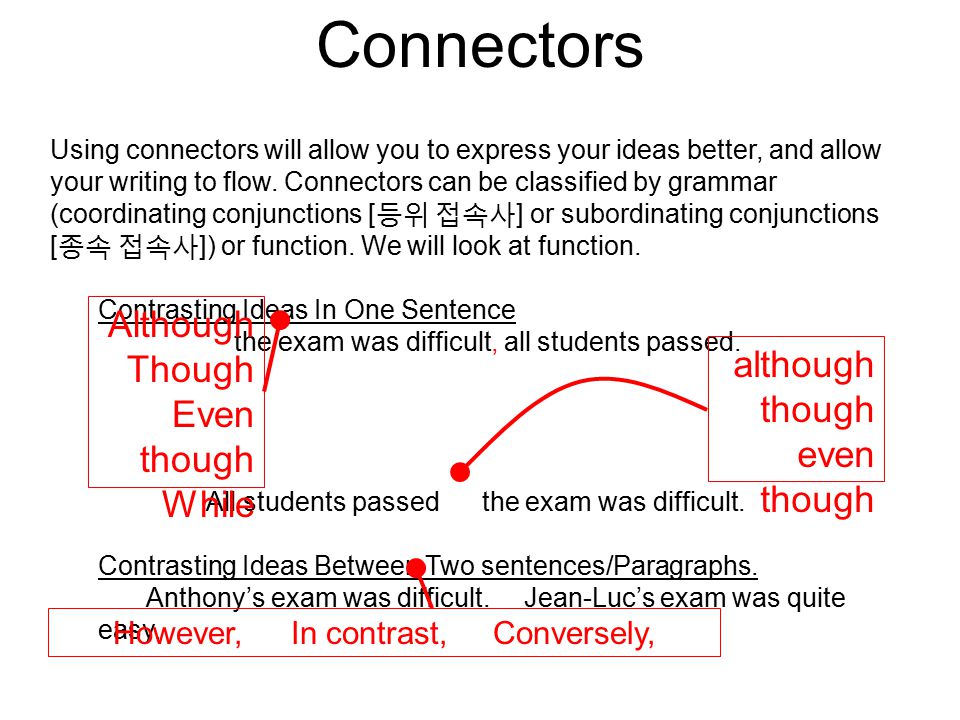 Using connectors will allow you to express your ideas better, and allow your writing to flow.