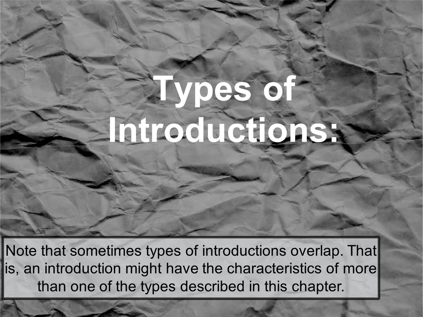 Types of Introductions: Note that sometimes types of introductions overlap.