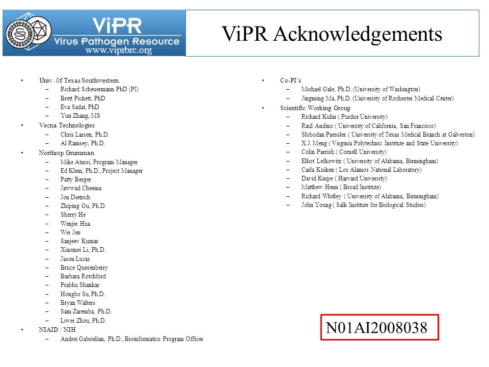 ViPR Acknowledgements Univ.