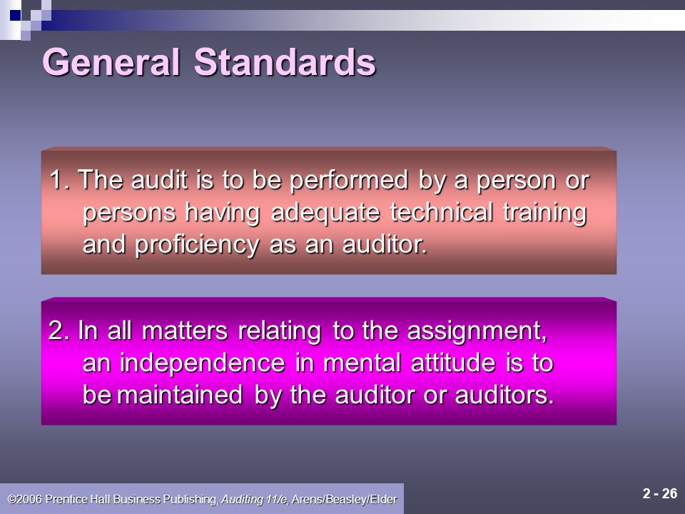©2006 Prentice Hall Business Publishing, Auditing 11/e, Arens/Beasley/Elder Learning Objective 5 Use generally accepted auditing standards as a basis for further study.