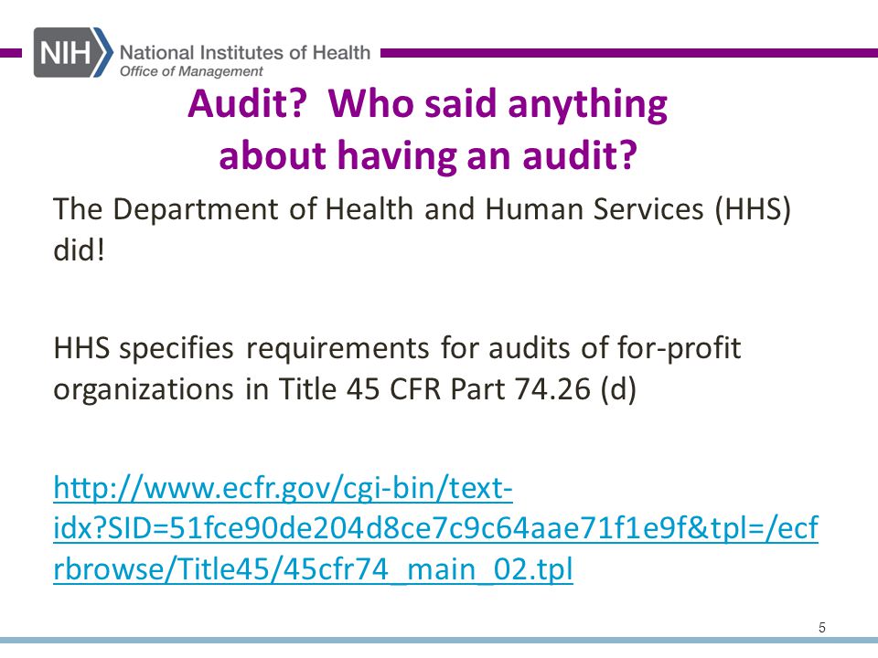 5 Audit. Who said anything about having an audit.