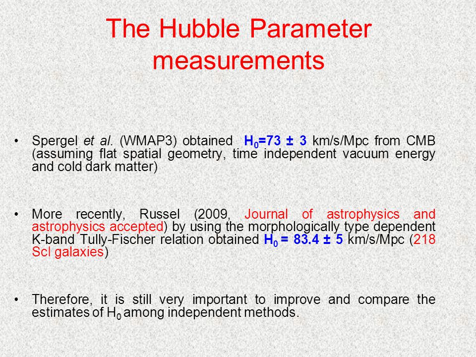 The Hubble Parameter measurements Spergel et al.