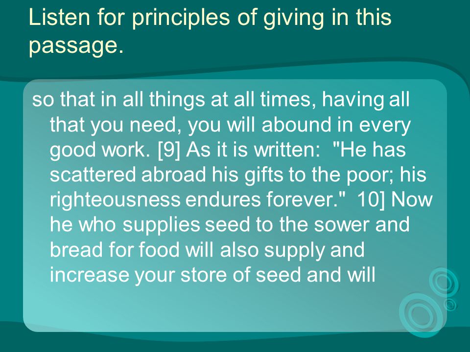 Listen for principles of giving in this passage.