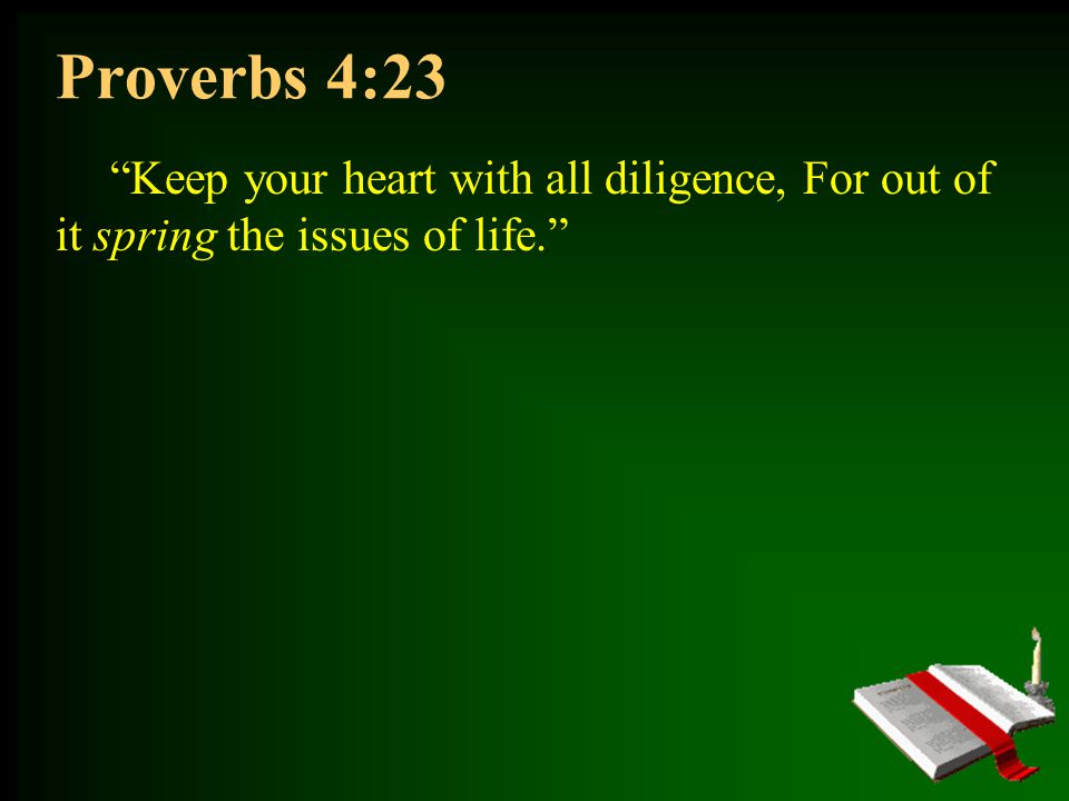 Proverbs 4:23 Keep your heart with all diligence, For out of it spring the issues of life.