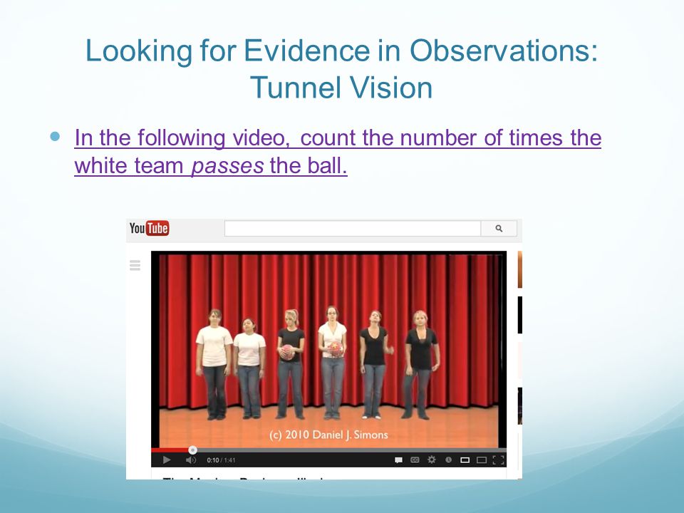 Looking for Evidence in Observations: Tunnel Vision In the following video, count the number of times the white team passes the ball.