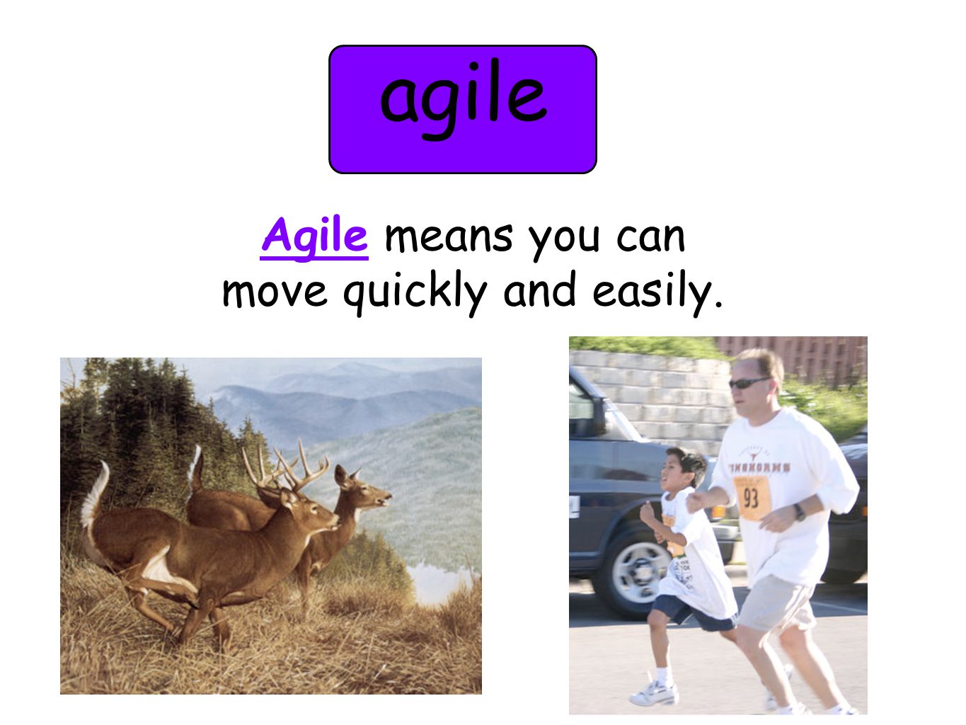 agile Agile means you can move quickly and easily.