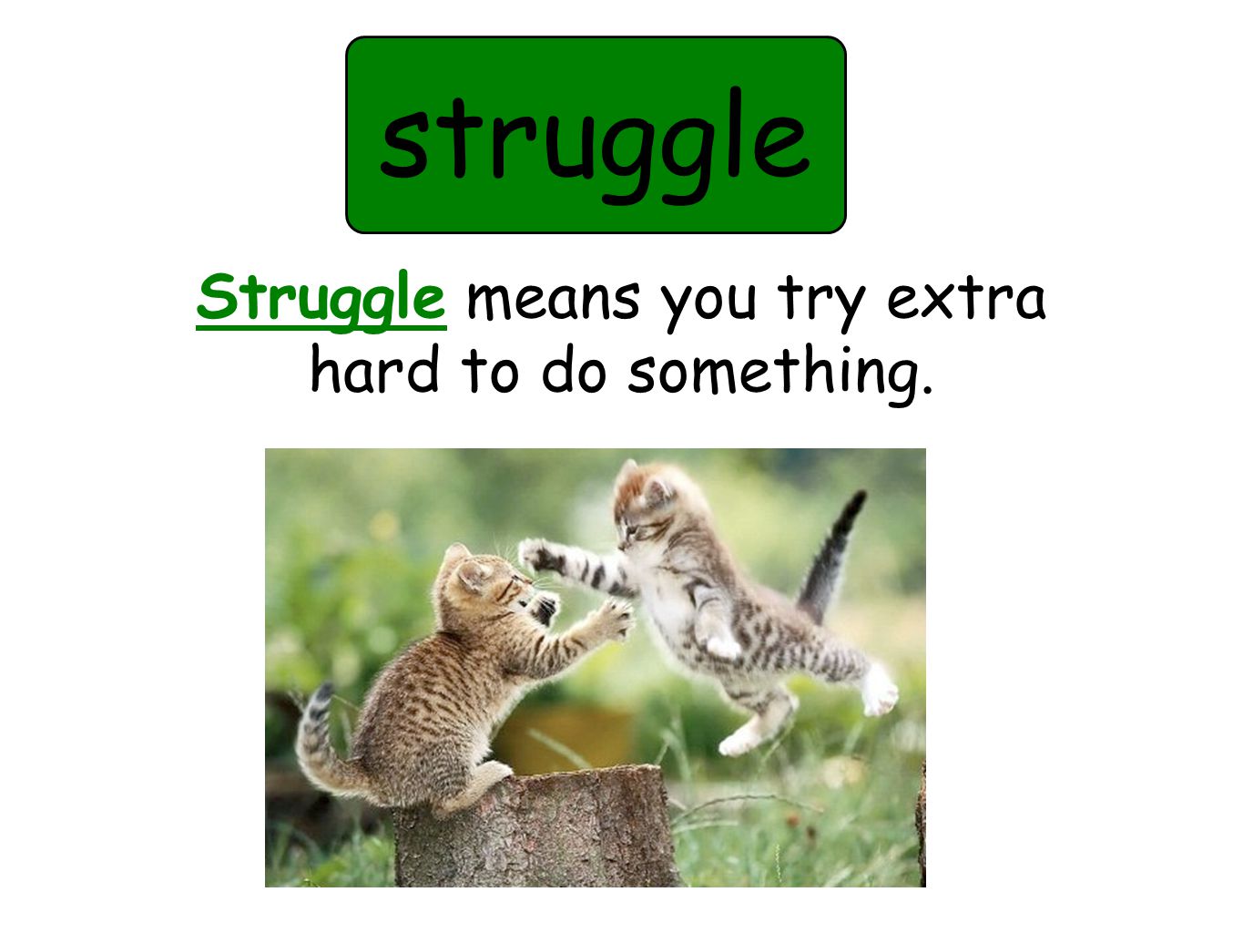 struggle Struggle means you try extra hard to do something.