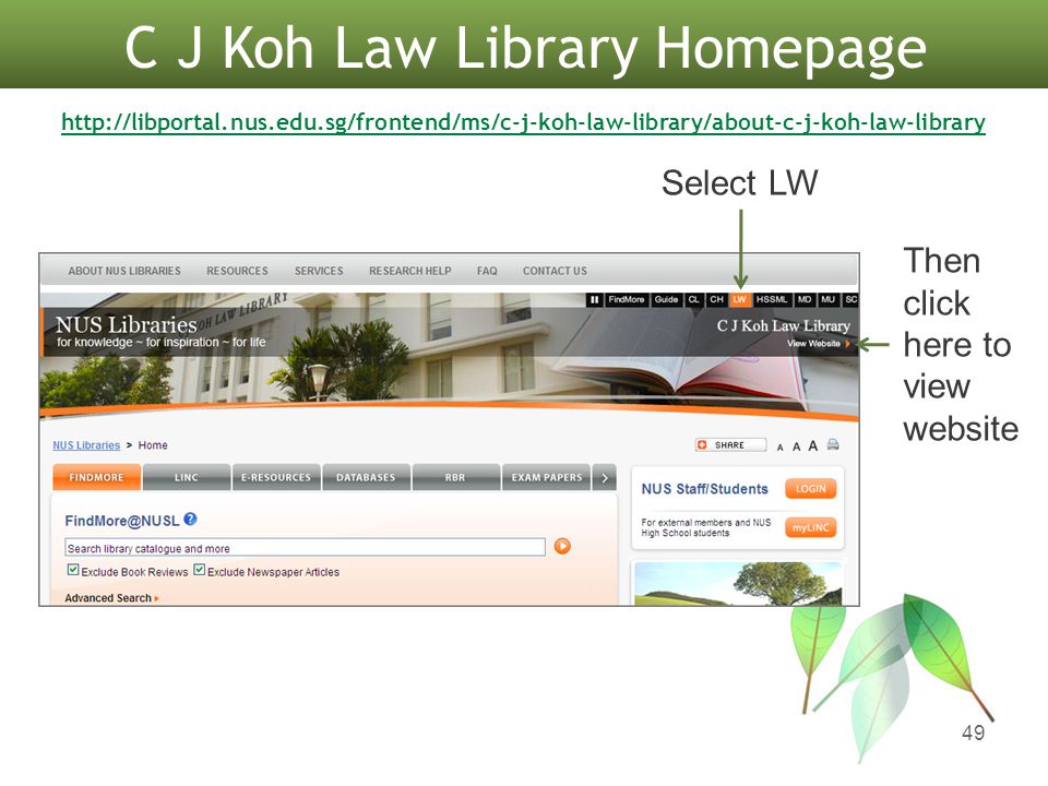 49 C J Koh Law Library Homepage Select LW Then click here to view website