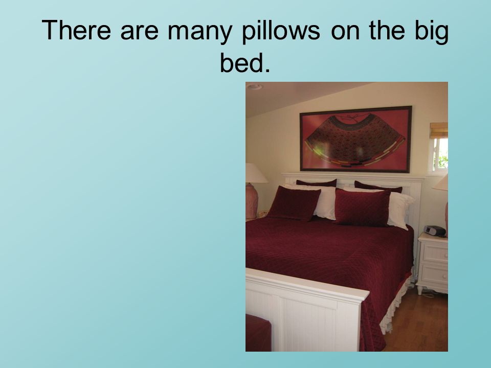 There are many pillows on the big bed.