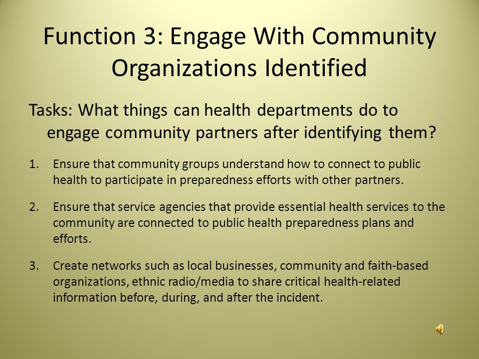 Function 2 Measurement How does the CDC measure that health departments have met the criteria for having a risk assessment including community input.