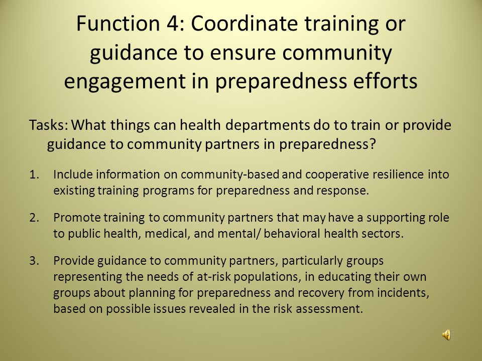 Function 3 Measurement How does the CDC measure that health departments have met the criteria for having a risk assessment including community input.