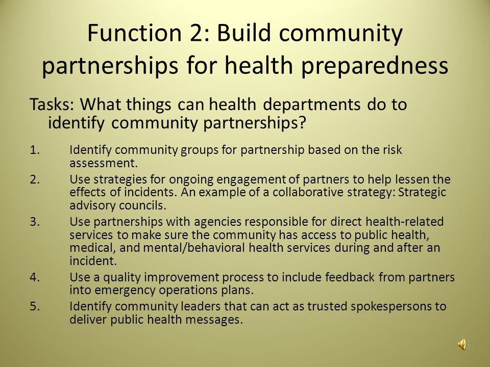 Function 1 Measurement How does the CDC measure that health departments have met the criteria for having a risk assessment including community input.